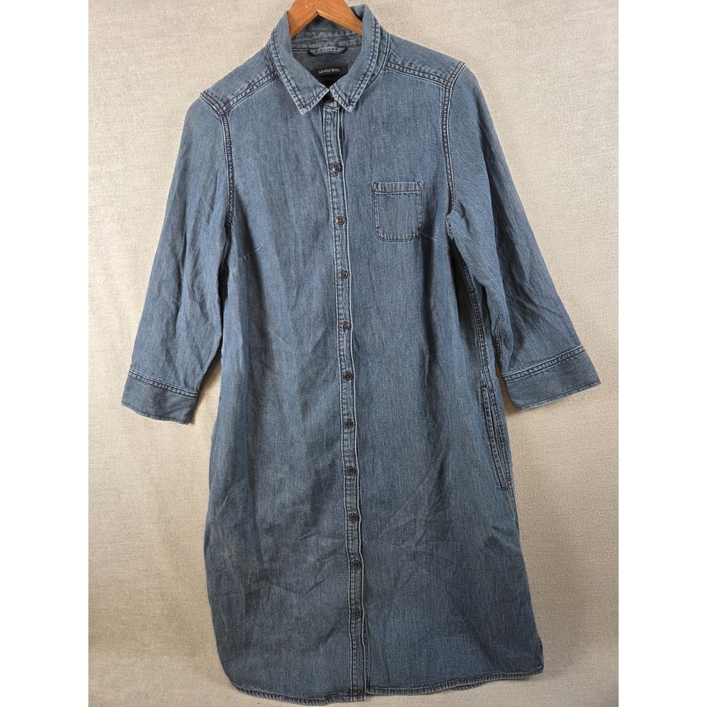 Lands End Retro Denim Jean Shirt Dress 8 Button Up Boho Western Prairie Boho